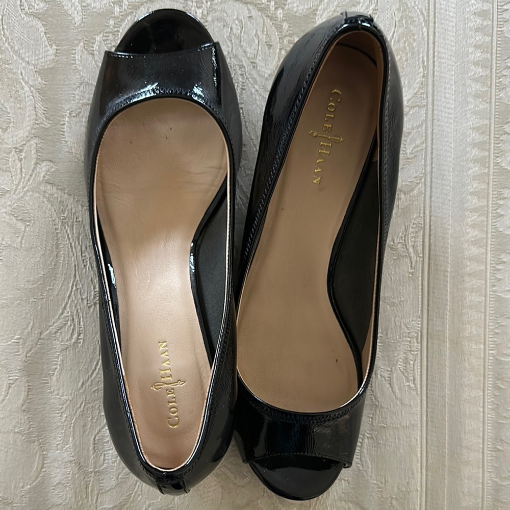 Cole Haan Women's Black Patent Leather Peep Toe Shoes
